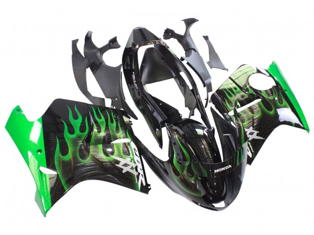 Preisgünstige Honda CBR1100XX Blackbird Motorrad Verkleidung 1996-2007 - Glanzendes Schwarz Grun Flamme