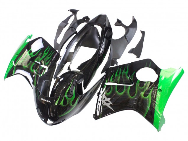 Preisgünstige Honda CBR1100XX Blackbird Motorrad Verkleidung 1996-2007 - Glanzendes Schwarz Grun Flamme