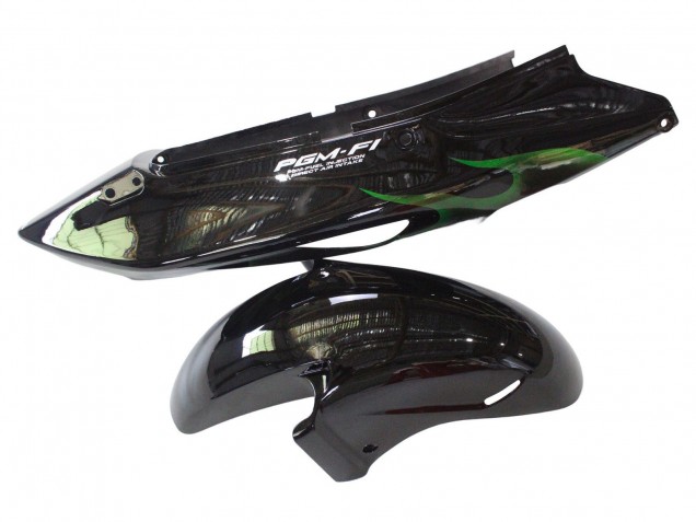Preisgünstige Honda CBR1100XX Blackbird Motorrad Verkleidung 1996-2007 - Glanzendes Schwarz Grun Flamme