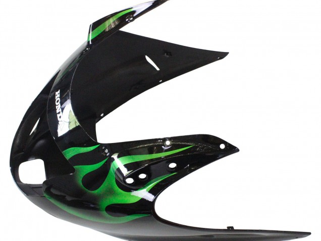 Preisgünstige Honda CBR1100XX Blackbird Motorrad Verkleidung 1996-2007 - Glanzendes Schwarz Grun Flamme