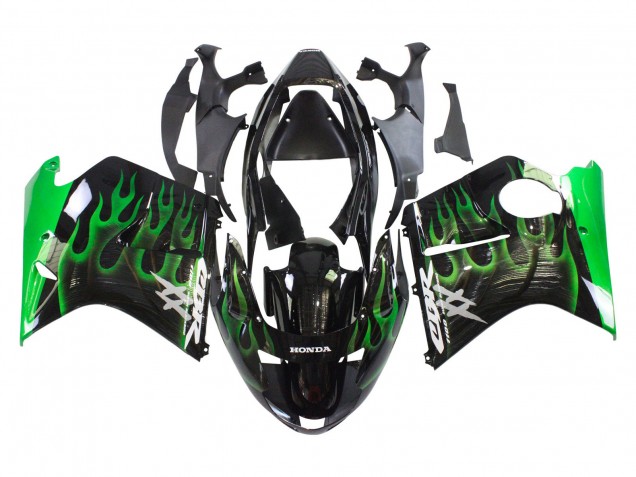Preisgünstige Honda CBR1100XX Blackbird Motorrad Verkleidung 1996-2007 - Glanzendes Schwarz Grun Flamme