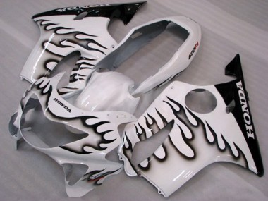 Preisgünstige Honda CBR600 F4 Motorrad Verkleidung 1999-2000 - Weiss Glanzendes Schwarz Flamme