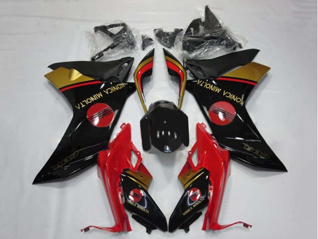 Preisgünstige Honda CBR600F Motorrad Verkleidung 2011-2013 - Rot Gold Glanzendes Schwarz Konica Minolta