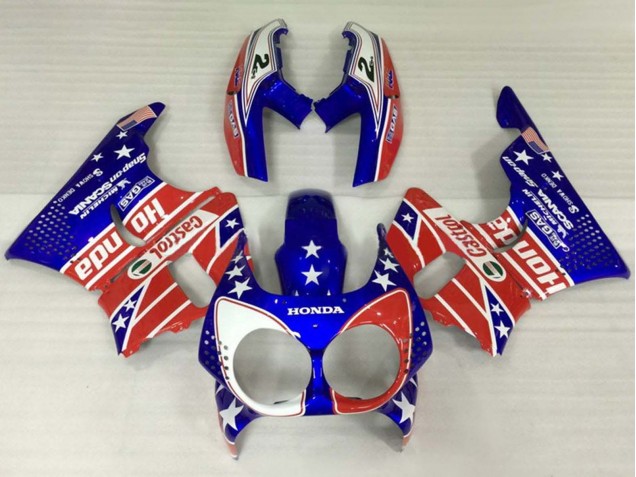 Preisgünstige Honda CBR900RR 893 Motorrad Verkleidung 1992-1993 - Weiss Rot Blau Stern Castrol