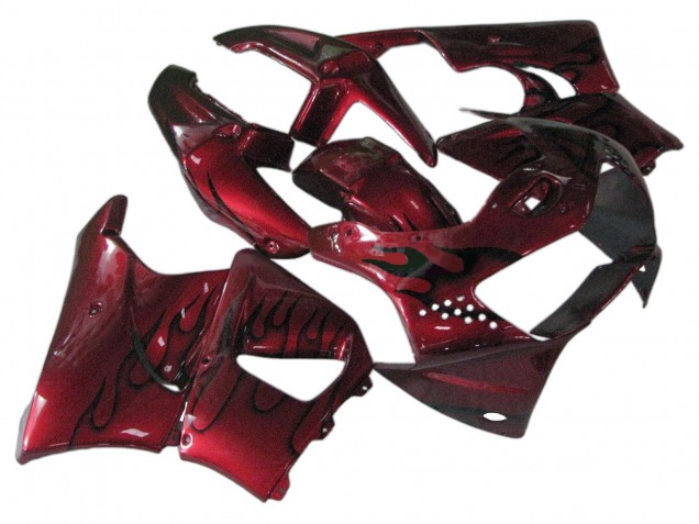 Preisgünstige Honda CBR900RR 919 Motorrad Verkleidung 1998-1999 - Dunkel Rot mit Schwarz Flamme