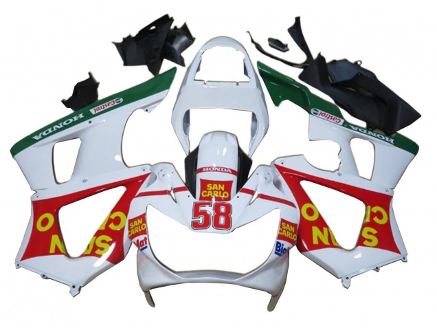 Preisgünstige Honda CBR900RR 929 Motorrad Verkleidung 2000-2001 - Weiss Rot Grun Castrol San Carlo