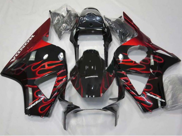 Preisgünstige Honda CBR900RR 954 Motorrad Verkleidung 2002-2003 - Glanzendes Schwarz Rot Flamme