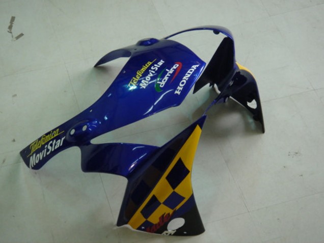 Preisgünstige Honda CBR900RR 954 Motorrad Verkleidung 2002-2003 - Blau Gelb Glanzendes Schwarz Telefumica MoviStar Castrol