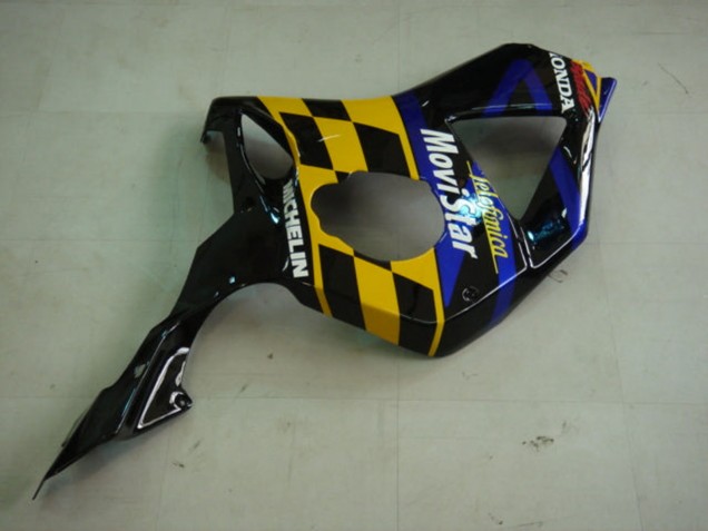 Preisgünstige Honda CBR900RR 954 Motorrad Verkleidung 2002-2003 - Blau Gelb Glanzendes Schwarz Telefumica MoviStar Castrol
