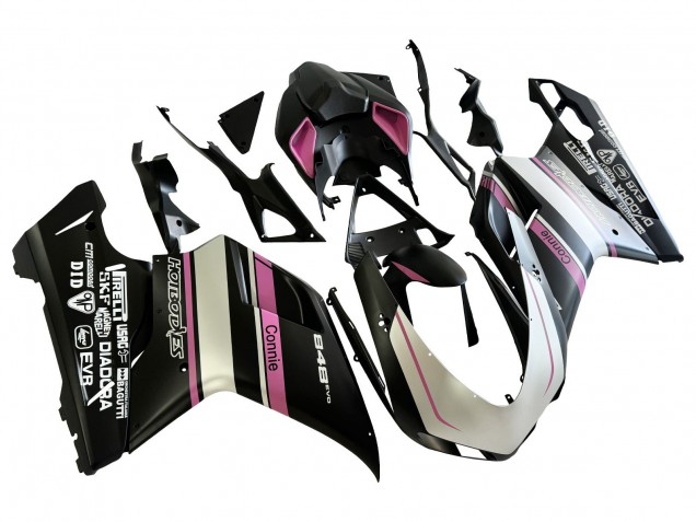Preisgünstige Ducati 848 Motorrad Verkleidung 2007-2014 - Weiss Rosa Glanzendes Schwarz Connie