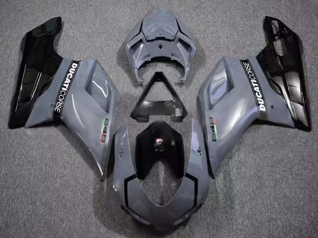 Preisgünstige Ducati 848 Motorrad Verkleidung 2007-2014 - Grau Glanzendes Schwarz Corse