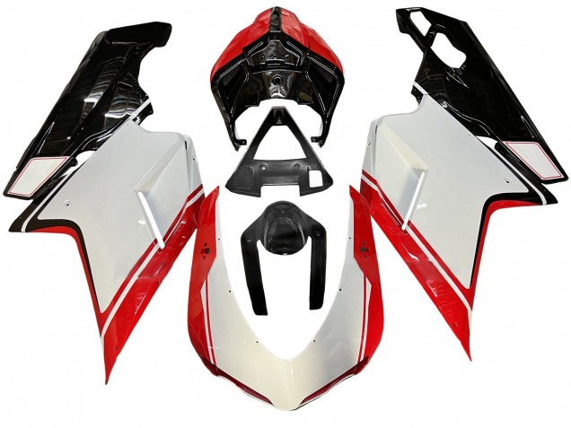 Preisgünstige Ducati 848/1098/1198 Motorrad Verkleidung 2007-2014 - Weiss Rot Glanzendes Schwarz