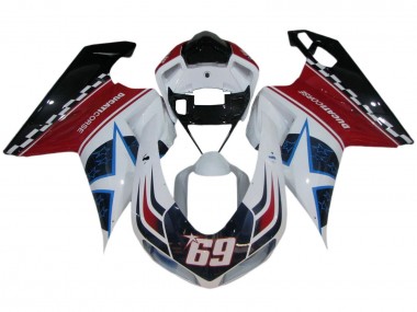 Preisgünstige Ducati 848/1098/1198 Motorrad Verkleidung 2007-2014 - Weiss Rot Blau Glanzendes Schwarz Corse 69