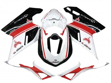 Preisgünstige Ducati 1198 Motorrad Verkleidung 2007-2014 - Weiss Rot Glanzendes Schwarz