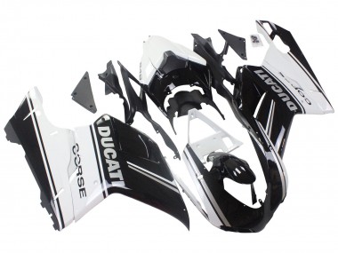 Preisgünstige Ducati 848/1098/1198 Motorrad Verkleidung 2007-2014 - Weiss Glanzendes Schwarz Corse