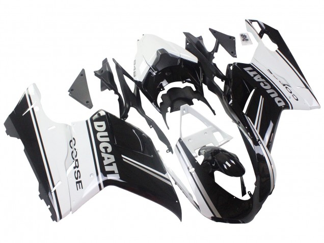 Preisgünstige Ducati 848/1098/1198 Motorrad Verkleidung 2007-2014 - Weiss Glanzendes Schwarz Corse