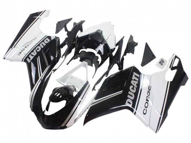 Preisgünstige Ducati 848/1098/1198 Motorrad Verkleidung 2007-2014 - Weiss Glanzendes Schwarz Corse
