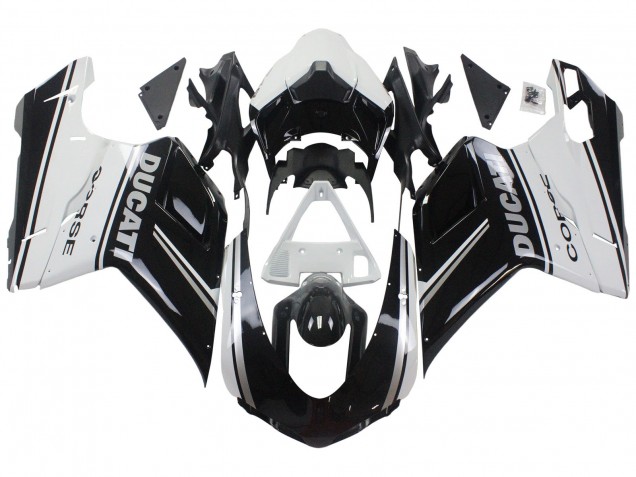 Preisgünstige Ducati 848/1098/1198 Motorrad Verkleidung 2007-2014 - Weiss Glanzendes Schwarz Corse
