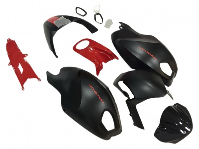Preisgünstige Ducati Monster 696 796 1100 1100S Motorrad Verkleidung 2008-2012 - Rot Matt Schwarz Monster