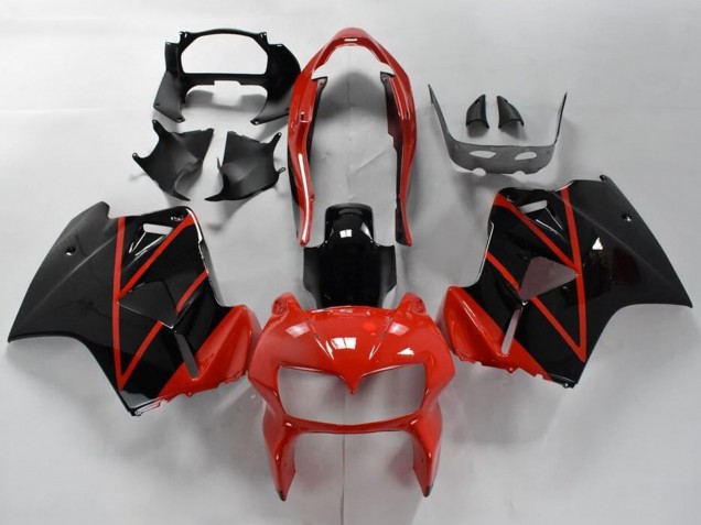 Preisgünstige Honda VFR 800 Motorrad Verkleidung 1998-2001 - Rot Glanzendes Schwarz Streifen