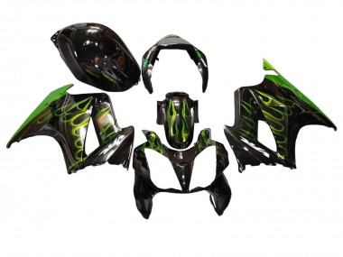 Preisgünstige Honda VFR 800 Motorrad Verkleidung 2002-2013 - Glanzendes Schwarz Grun Flamme