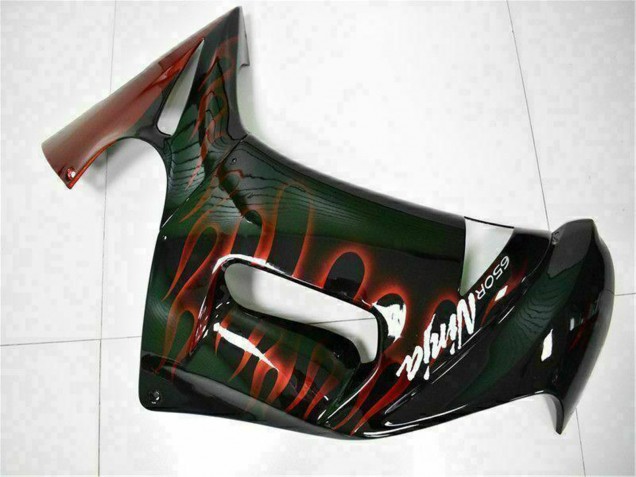 Preisgünstige Kawasaki EX650 Motorrad Verkleidung 2006-2008 - Glanzendes Schwarz Rot Flamme