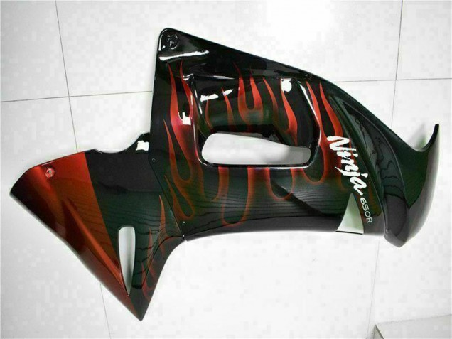 Preisgünstige Kawasaki EX650 Motorrad Verkleidung 2006-2008 - Glanzendes Schwarz Rot Flamme