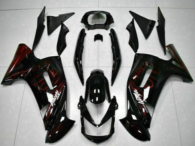 Preisgünstige Kawasaki EX650 Motorrad Verkleidung 2006-2008 - Glanzendes Schwarz Rot Flamme