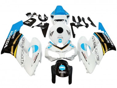 Preisgünstige Honda CBR1000RR Motorrad Verkleidung 2004-2005 - Weiss Hellblau Gelb Schwarz Konica Minolta