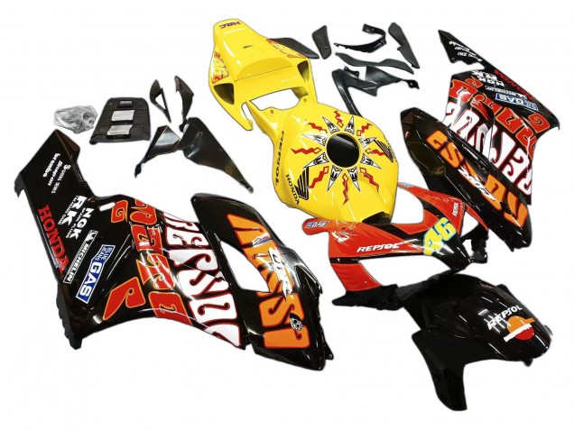 Preisgünstige Honda CBR1000RR Motorrad Verkleidung 2004-2005 - Gelb Orange Glanzendes Schwarz Repsol Rossi 46