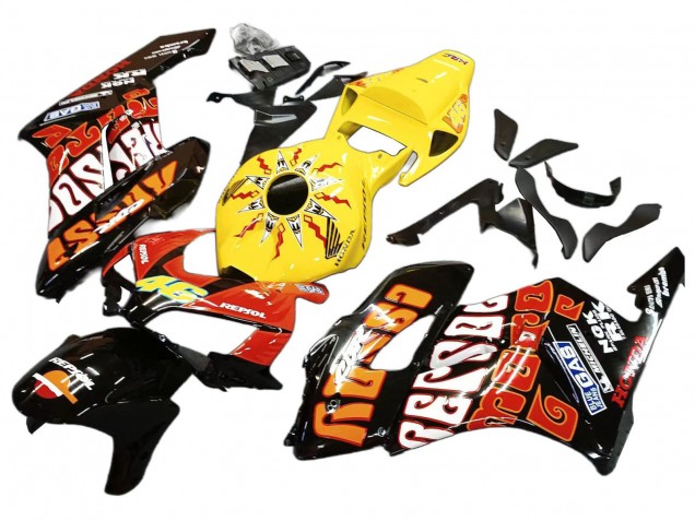 Preisgünstige Honda CBR1000RR Motorrad Verkleidung 2004-2005 - Gelb Orange Glanzendes Schwarz Repsol Rossi 46
