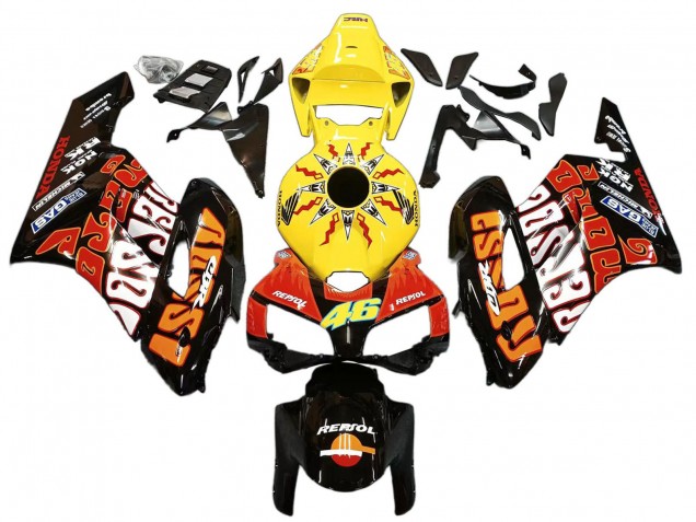 Preisgünstige Honda CBR1000RR Motorrad Verkleidung 2004-2005 - Gelb Orange Glanzendes Schwarz Repsol Rossi 46