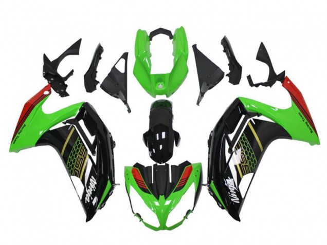 Preisgünstige Kawasaki EX650 Motorrad Verkleidung 2012-2016 - Grun Glanzendes Schwarz Rot Bienenwabe