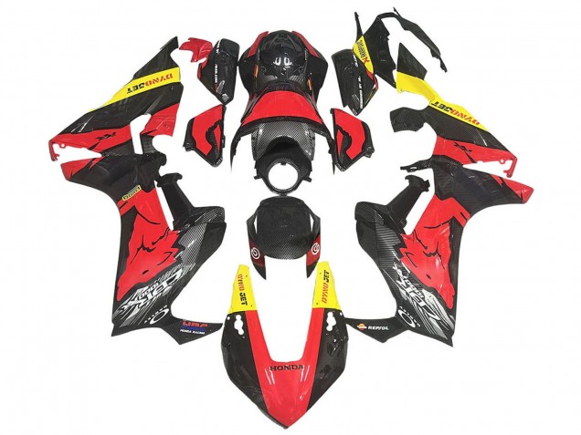 Preisgünstige Honda CBR1000RR Motorrad Verkleidung 2017-2023 - Rot Gelb Schwarz Carbonfaser