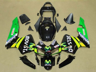 Preisgünstige Honda CBR600RR Motorrad Verkleidung 2003-2004 - Glanzendes Schwarz Gelb Grun MoviStar Castrol