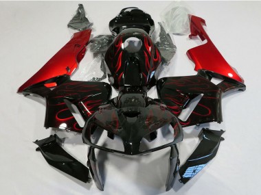 Preisgünstige Honda CBR600RR Motorrad Verkleidung 2005-2006 - Glanzendes Schwarz Rot Flamme