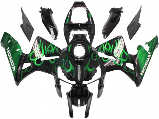 Preisgünstige Honda CBR600RR Motorrad Verkleidung 2005-2006 - Glanzendes Schwarz Grun Flamme