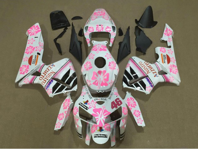 Preisgünstige Honda CBR600RR Motorrad Verkleidung 2005-2006 - Weiss mit Rosa Floral Nastro Azzurro 46