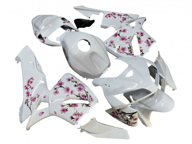 Preisgünstige Honda CBR600RR Motorrad Verkleidung 2005-2006 - Weiss mit Cherry Blossom