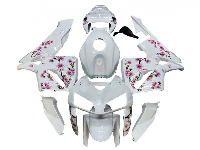 Preisgünstige Honda CBR600RR Motorrad Verkleidung 2005-2006 - Weiss mit Cherry Blossom