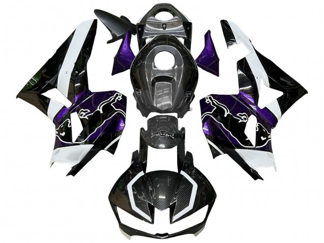 Preisgünstige Honda CBR600RR Motorrad Verkleidung 2013-2023 - Schwarzer Carbonfaser Stil Weiss violett Red Bull