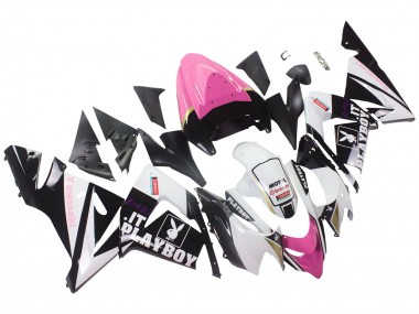Preisgünstige Kawasaki ZX10R Motorrad Verkleidung 2004-2005 - Schwarz Rosa Weiss Playboy Motul