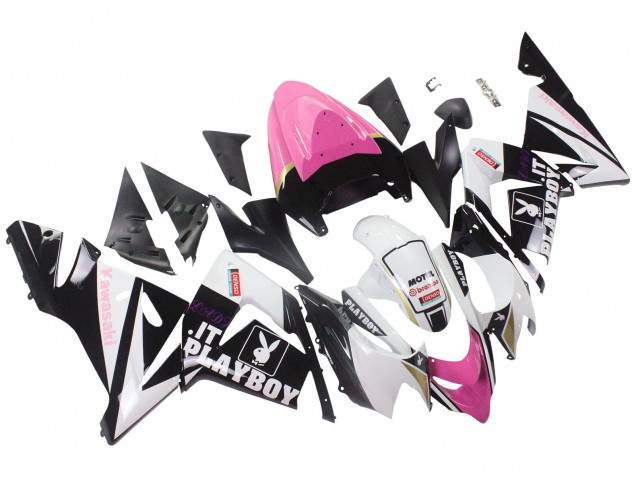 Preisgünstige Kawasaki ZX10R Motorrad Verkleidung 2004-2005 - Schwarz Rosa Weiss Playboy Motul