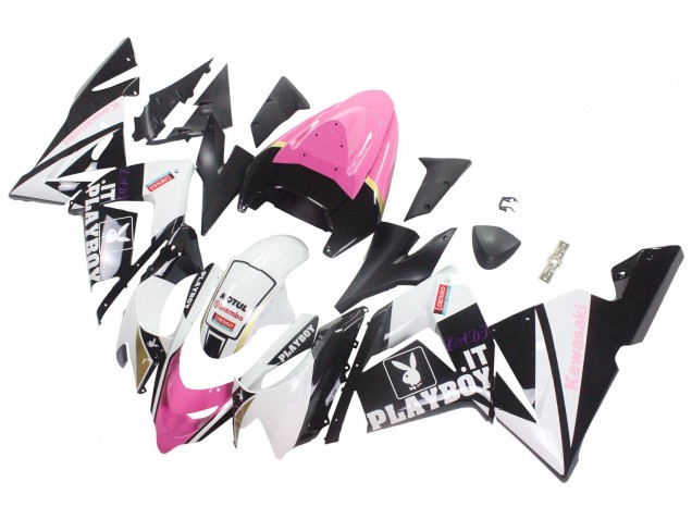 Preisgünstige Kawasaki ZX10R Motorrad Verkleidung 2004-2005 - Schwarz Rosa Weiss Playboy Motul