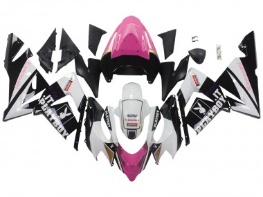 Preisgünstige Kawasaki ZX10R Motorrad Verkleidung 2004-2005 - Schwarz Rosa Weiss Playboy Motul