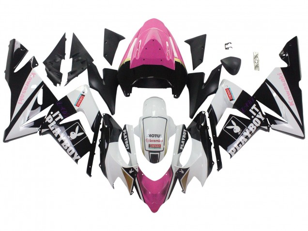 Preisgünstige Kawasaki ZX10R Motorrad Verkleidung 2004-2005 - Schwarz Rosa Weiss Playboy Motul