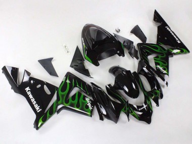 Preisgünstige Kawasaki ZX10R Motorrad Verkleidung 2004-2005 - Schwarz mit Gruner Flamme Ninja