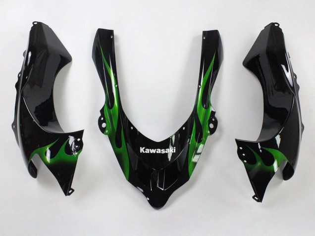 Preisgünstige Kawasaki ZX10R Motorrad Verkleidung 2004-2005 - Schwarz mit Gruner Flamme Ninja