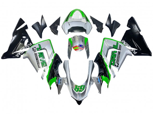 Preisgünstige Kawasaki ZX10R Motorrad Verkleidung 2004-2005 - Grun Silber Schwarz 69