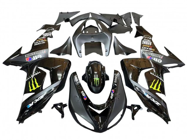 Preisgünstige Kawasaki ZX10R Motorrad Verkleidung 2006-2007 - Grau Gelb Glanzendes Schwarz Monster Elf
